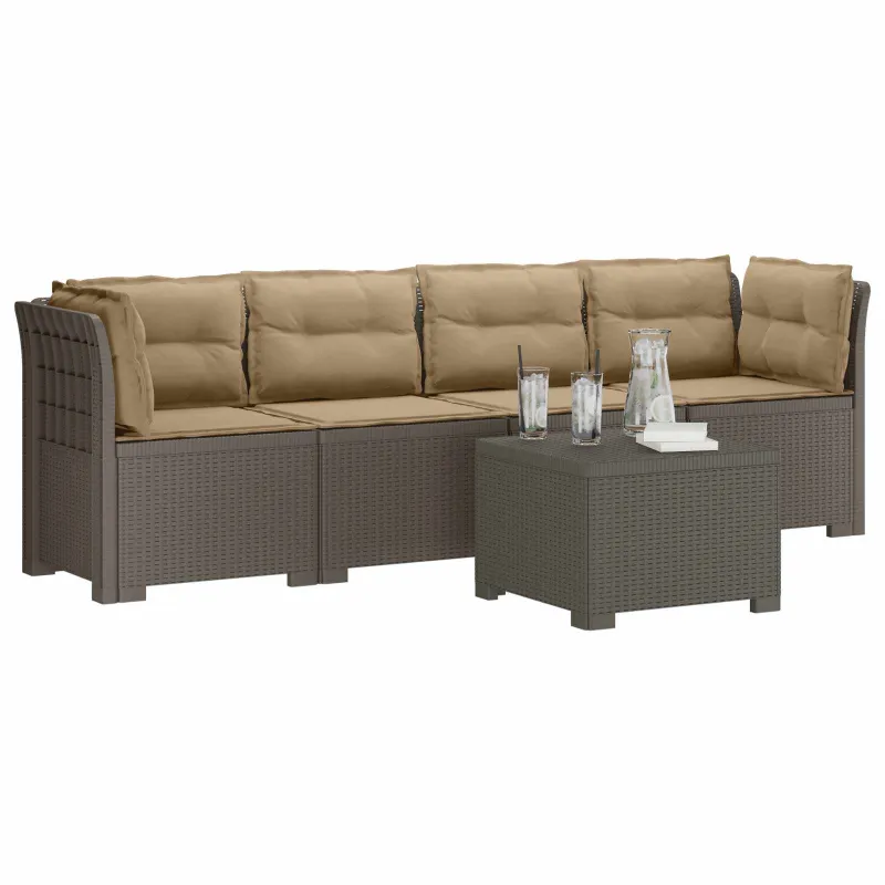 4 vietų sodo sofa su pagalvėmis pintinės išvaizdos PP