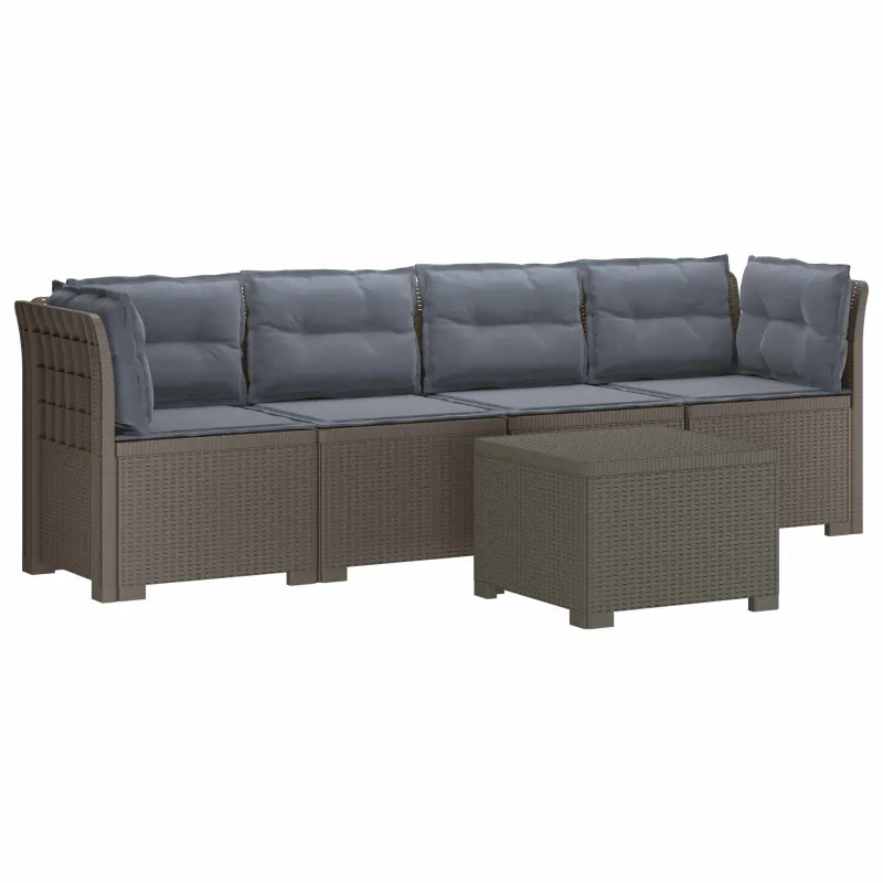 4 vietų sodo sofa su pagalvėmis pintinės išvaizdos PP
