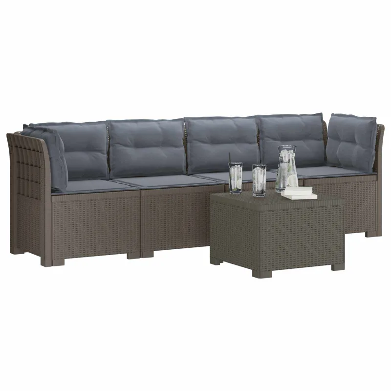 4 vietų sodo sofa su pagalvėmis pintinės išvaizdos PP