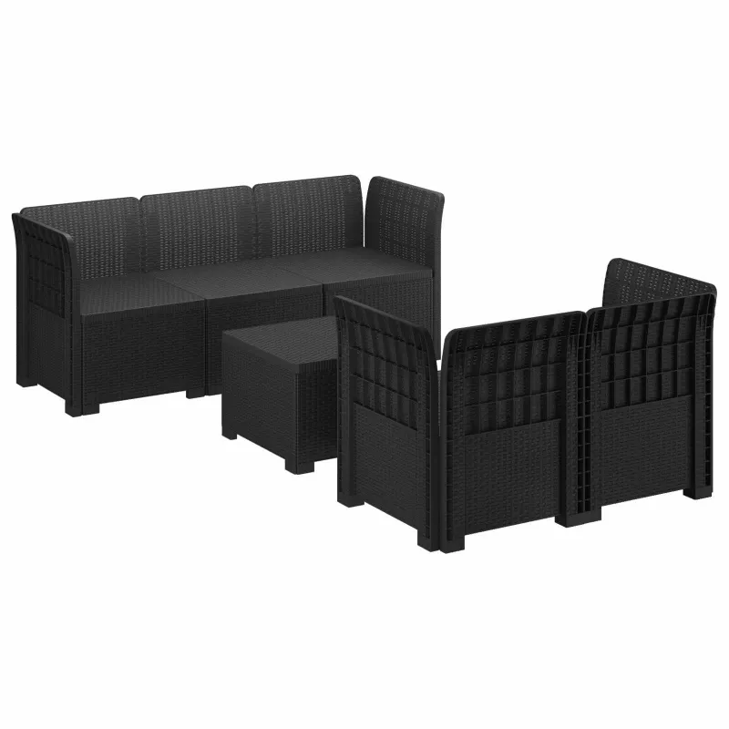 5-vietė sodo sofa Rataninio išvaizdos PP Antracito