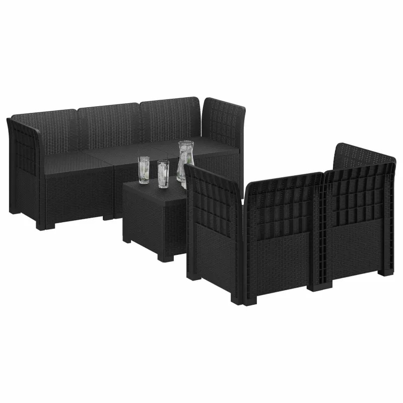 5-vietė sodo sofa Rataninio išvaizdos PP Antracito