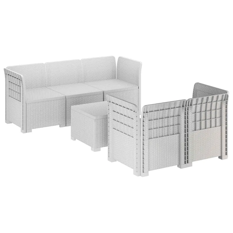 5-vietė sodo sofa Rataninio išvaizdos PP Balta