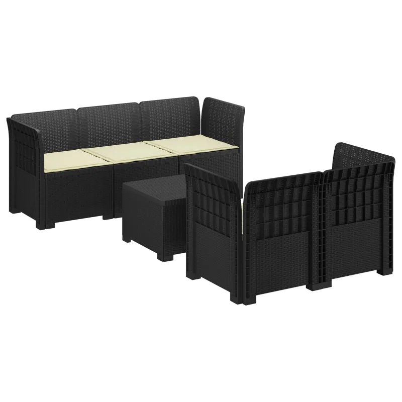 5-vietė sodo sofa su pagalvėlėmis Rataninio išvaizdos PP