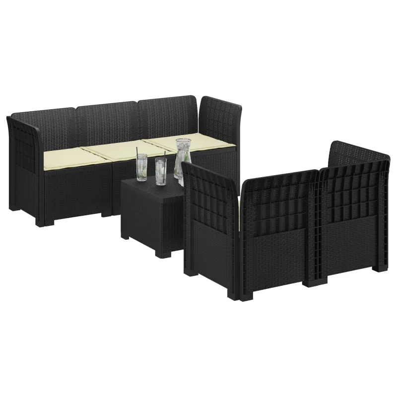 5-vietė sodo sofa su pagalvėlėmis Rataninio išvaizdos PP