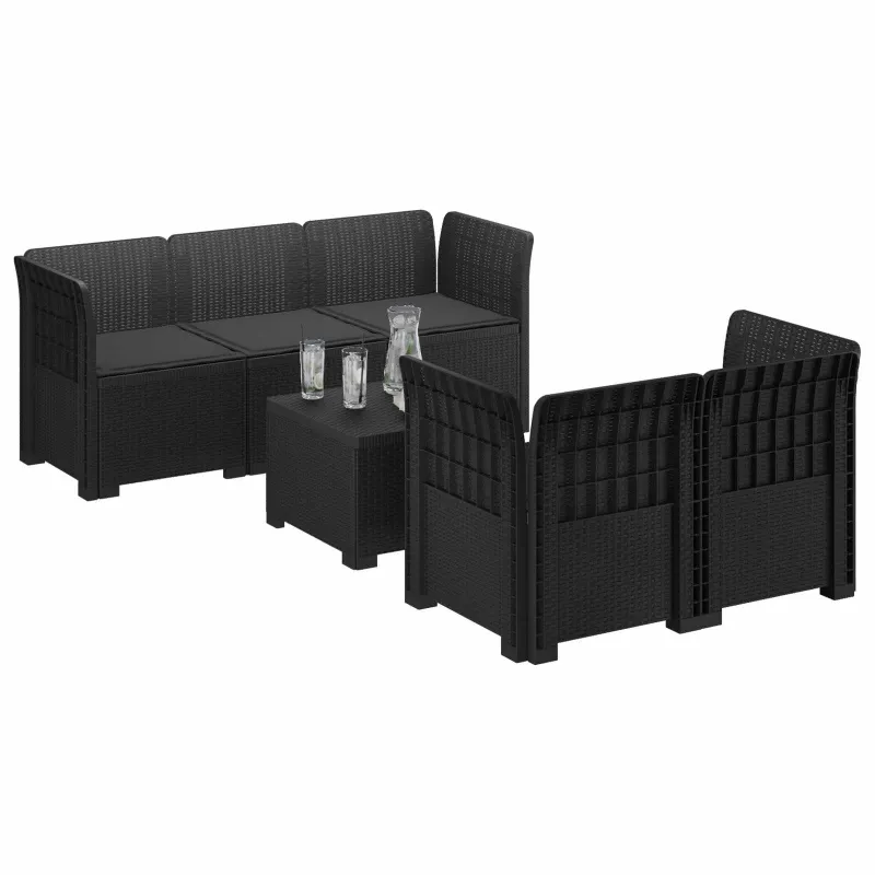 5-vietė sodo sofa su pagalvėlėmis Rataninio išvaizdos PP