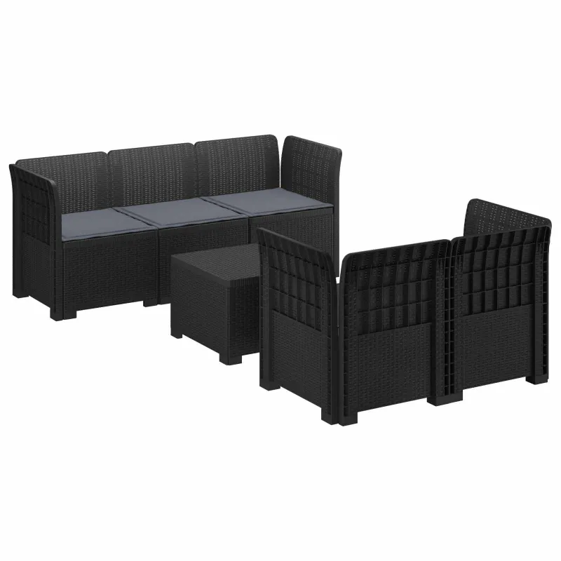5-vietė sodo sofa su pagalvėlėmis Rataninio išvaizdos PP