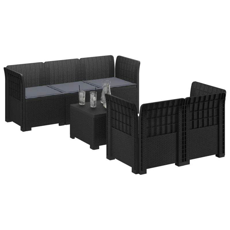 5-vietė sodo sofa su pagalvėlėmis Rataninio išvaizdos PP