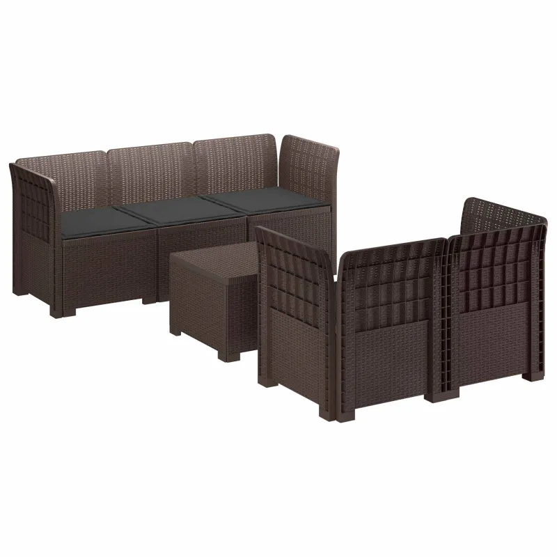 5-vietė sodo sofa su pagalvėlėmis Rataninio išvaizdos PP Ruda