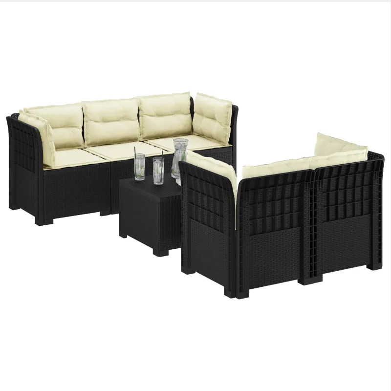 5-vietė sodo sofa su pagalvėlėmis Rataninio išvaizdos PP