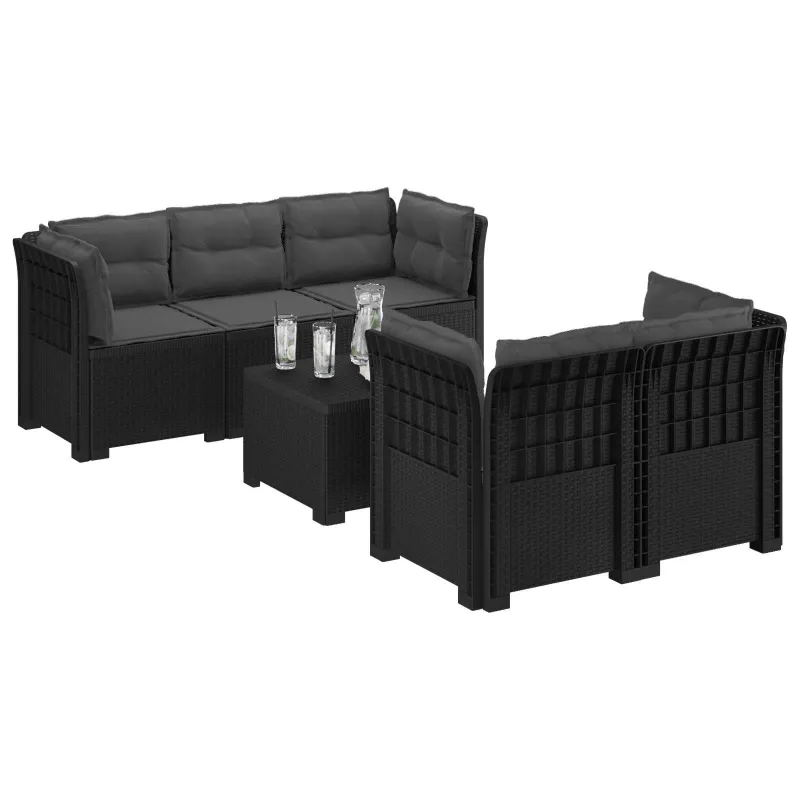 5-vietė sodo sofa su pagalvėlėmis Rataninio išvaizdos PP