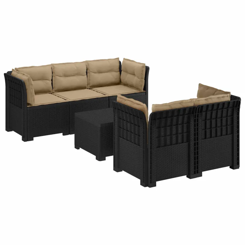 5-vietė sodo sofa su pagalvėlėmis Rataninio išvaizdos PP