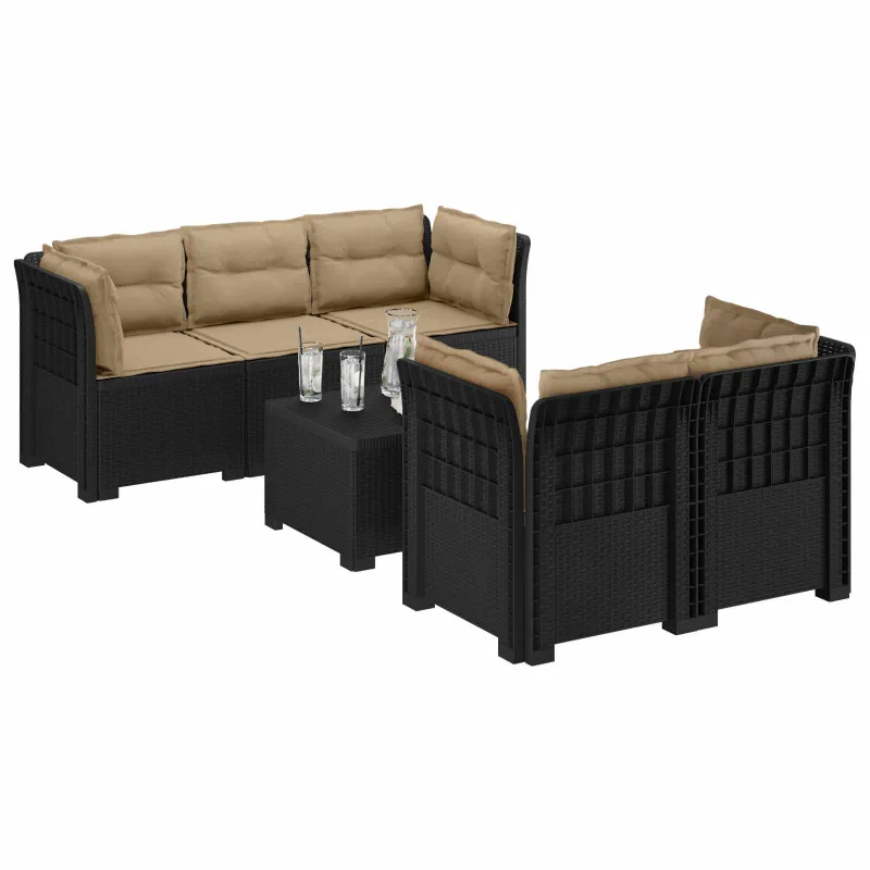 5-vietė sodo sofa su pagalvėlėmis Rataninio išvaizdos PP