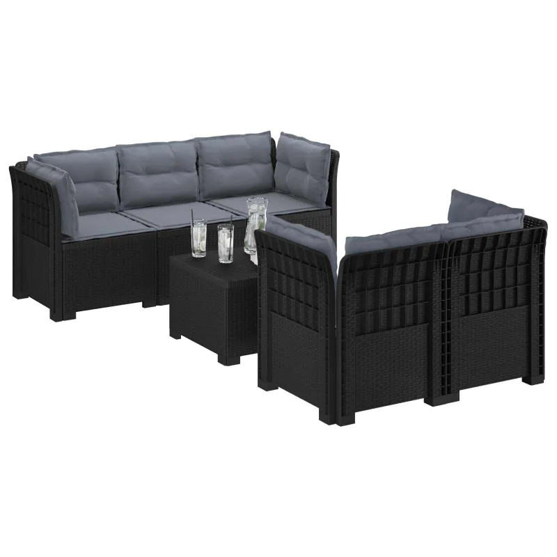5-vietė sodo sofa su pagalvėlėmis Rataninio išvaizdos PP