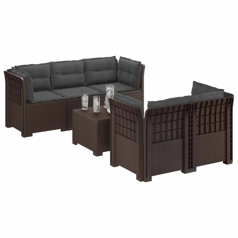 5-vietė sodo sofa su pagalvėlėmis Rataninio išvaizdos PP Ruda