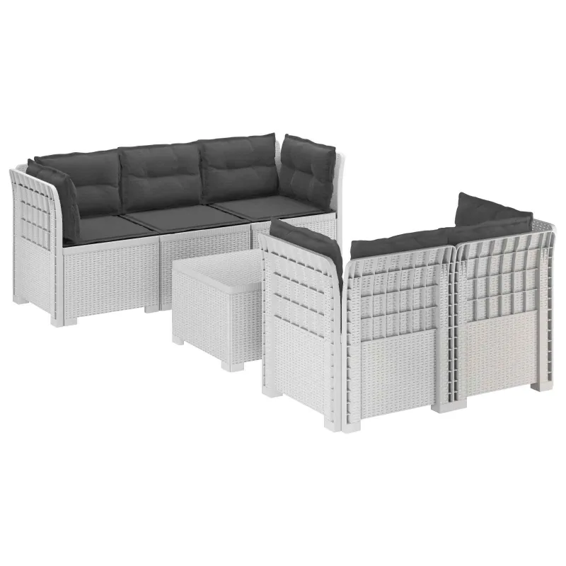 5-vietė sodo sofa su pagalvėlėmis Rataninio išvaizdos PP Balta