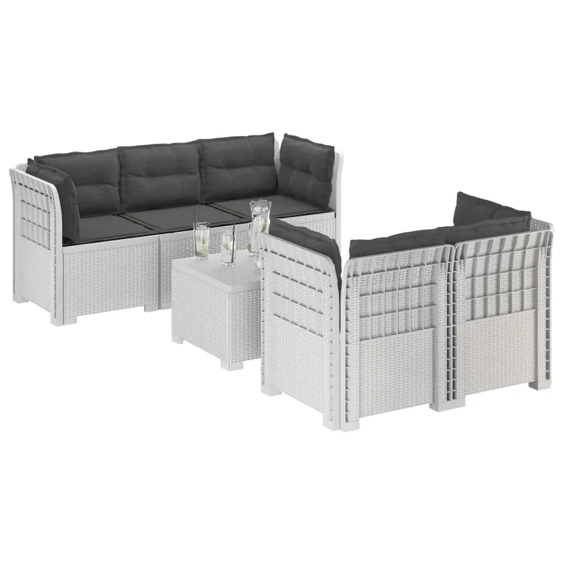 5-vietė sodo sofa su pagalvėlėmis Rataninio išvaizdos PP Balta
