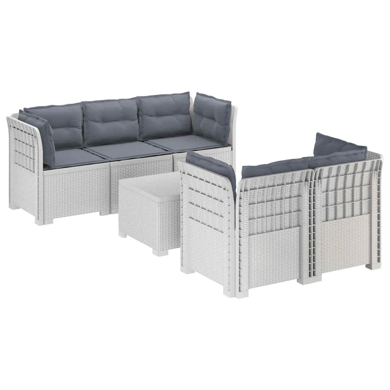 5-vietė sodo sofa su pagalvėlėmis Rataninio išvaizdos PP Balta