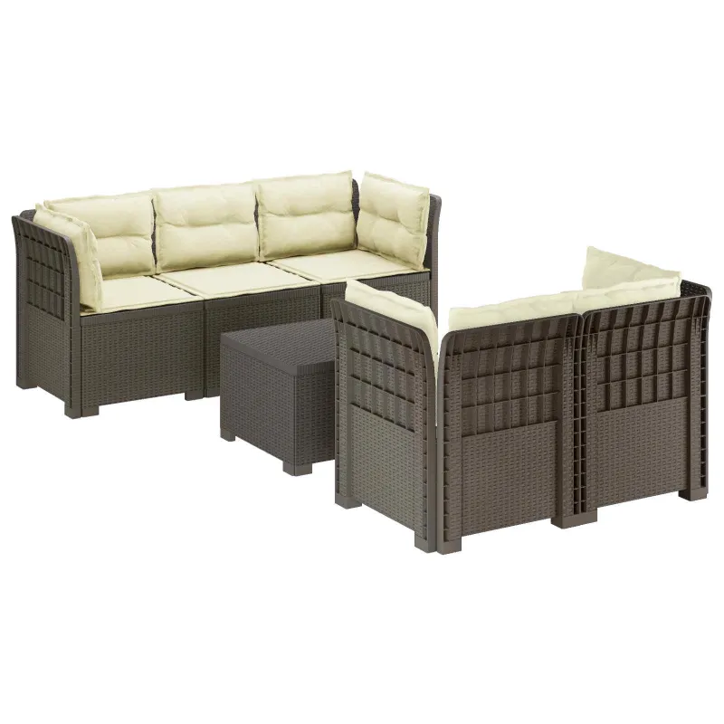 5-vietė sodo sofa su pagalvėlėmis Rataninio išvaizdos PP