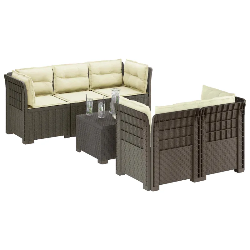 5-vietė sodo sofa su pagalvėlėmis Rataninio išvaizdos PP