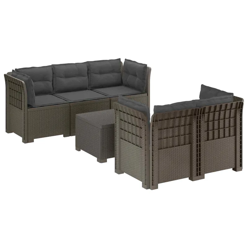 5-vietė sodo sofa su pagalvėlėmis Rataninio išvaizdos PP
