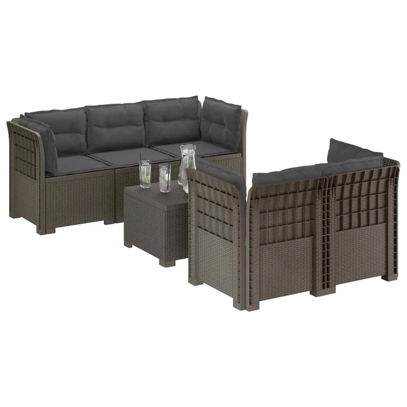 5-vietė sodo sofa su pagalvėlėmis Rataninio išvaizdos PP
