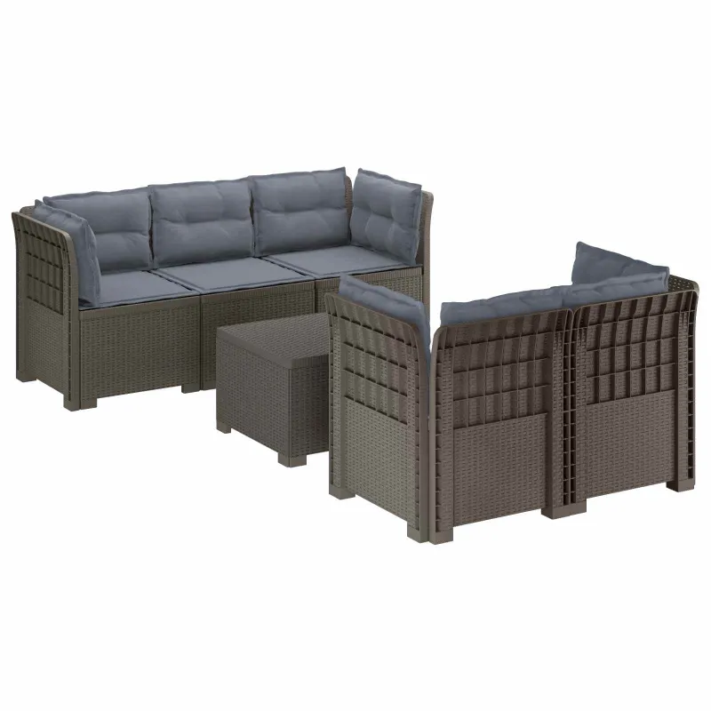 5-vietė sodo sofa su pagalvėlėmis Rataninio išvaizdos PP