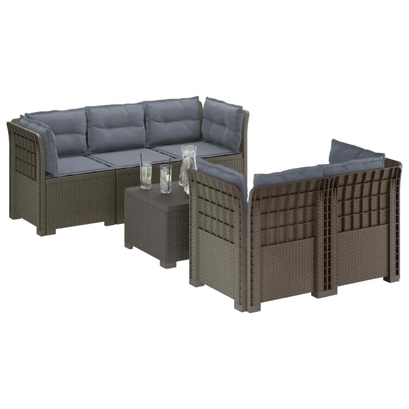5-vietė sodo sofa su pagalvėlėmis Rataninio išvaizdos PP
