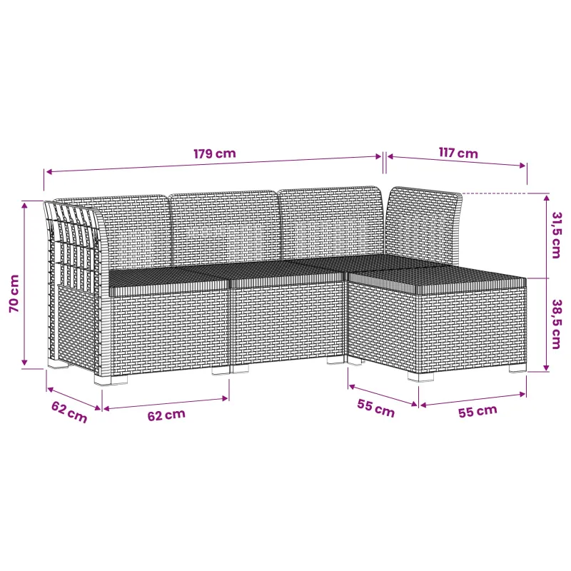4 Vietų Sodo Sofa Ratanų Imitacija PP Šviesiai pilka