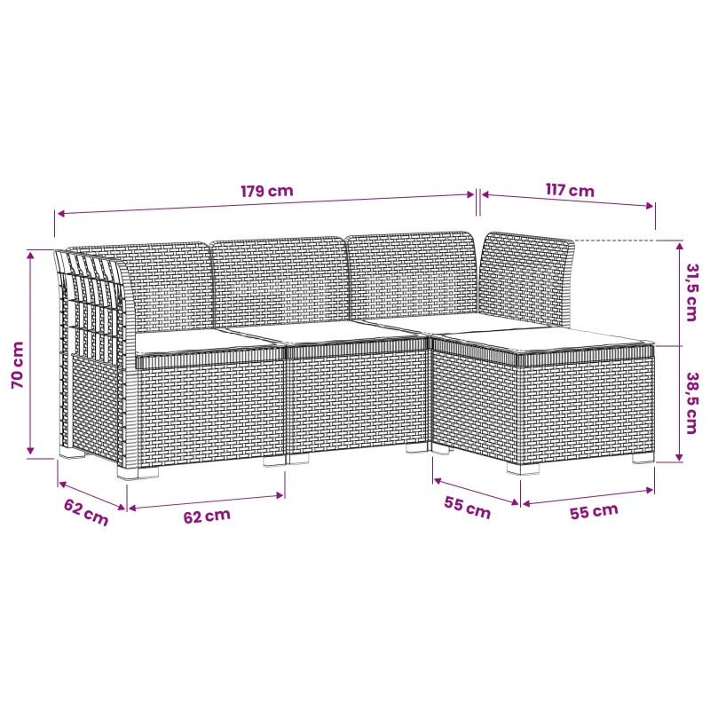 4 Vietų Sodo Sofa su Pagalvėlėmis Ratanų Imitacija PP Antracito