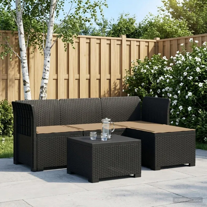 4 Vietų Sodo Sofa su Pagalvėlėmis Ratanų Imitacija PP Antracito