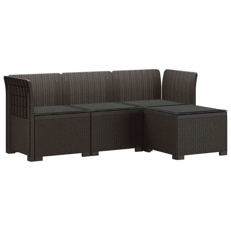 4 Vietų Sodo Sofa su Pagalvėlėmis Ratanų Imitacija PP Ruda