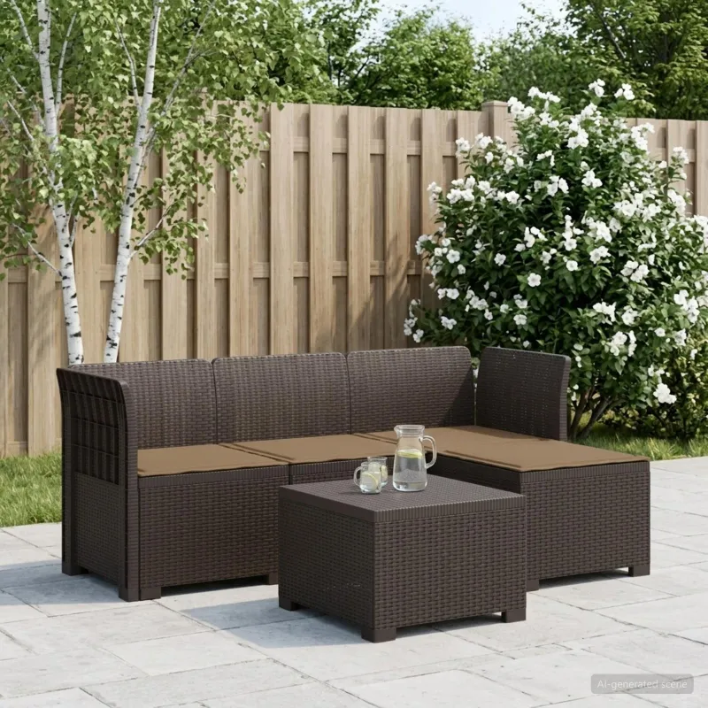4 Vietų Sodo Sofa su Pagalvėlėmis Ratanų Imitacija PP Ruda