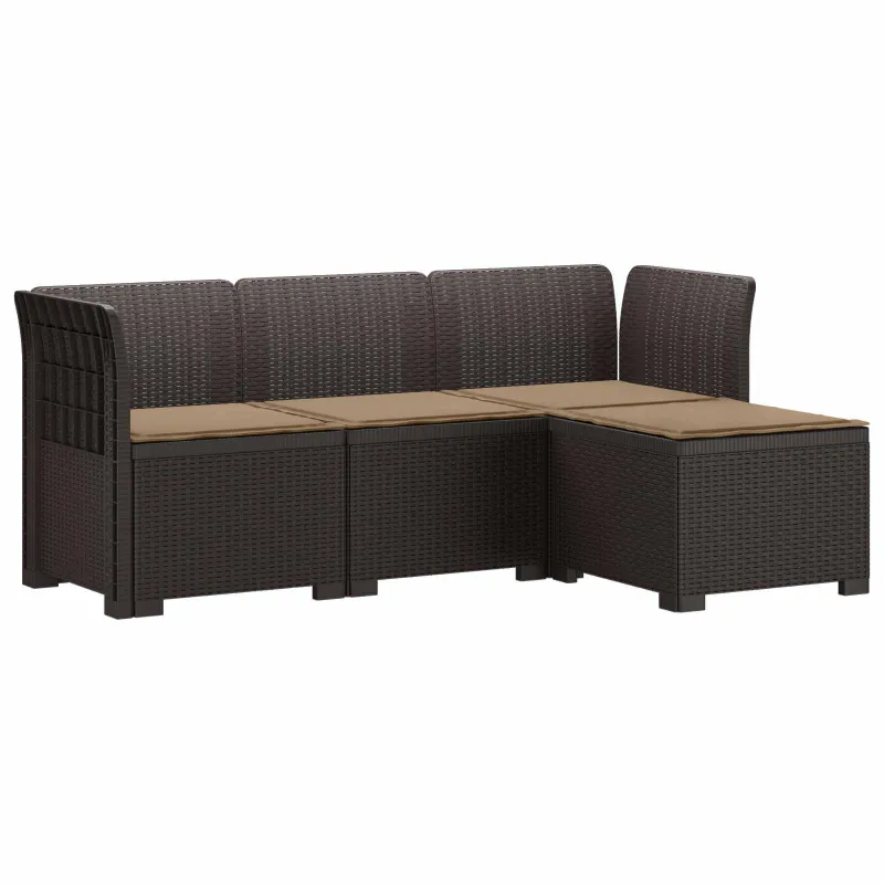 4 Vietų Sodo Sofa su Pagalvėlėmis Ratanų Imitacija PP Ruda