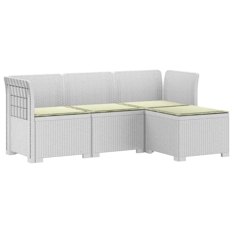 4 Vietų Sodo Sofa su Pagalvėlėmis Ratanų Imitacija PP Balta