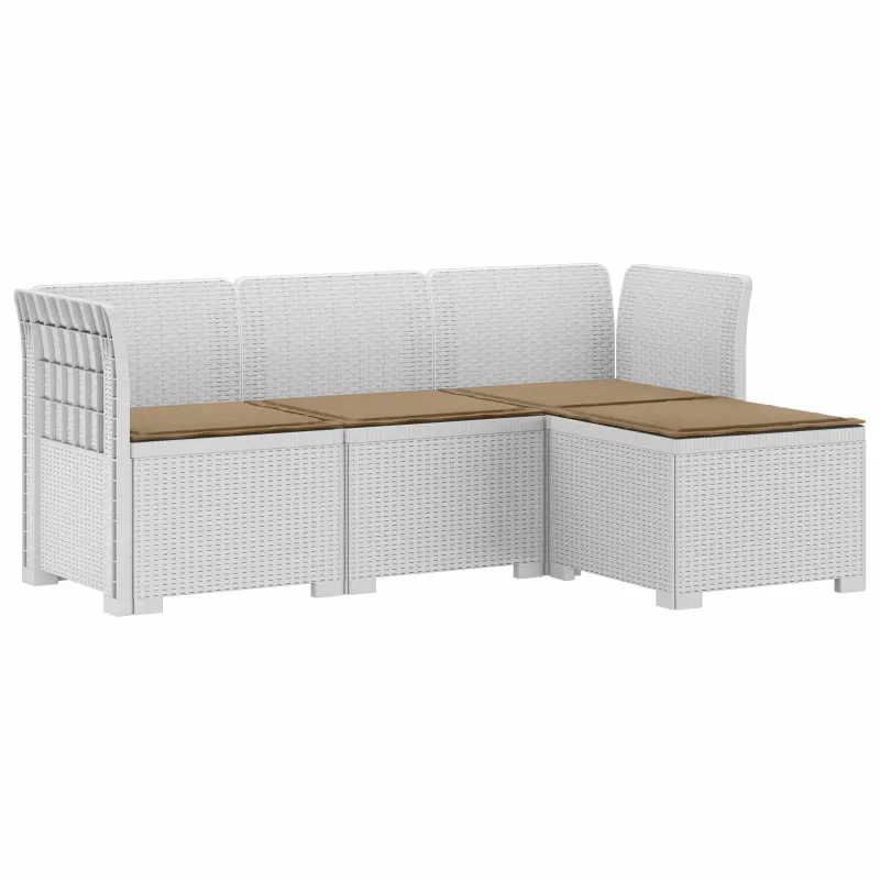 4 Vietų Sodo Sofa su Pagalvėlėmis Ratanų Imitacija PP Balta