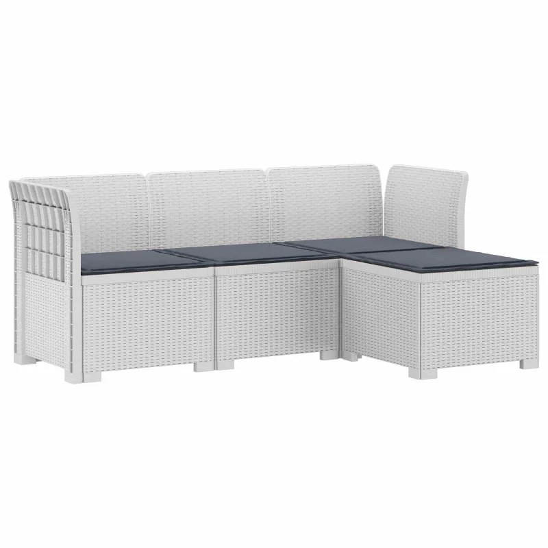 4 Vietų Sodo Sofa su Pagalvėlėmis Ratanų Imitacija PP Balta