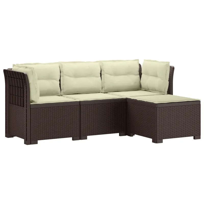 4 Vietų Sodo Sofa su Pagalvėlėmis Ratanų Imitacija PP Ruda