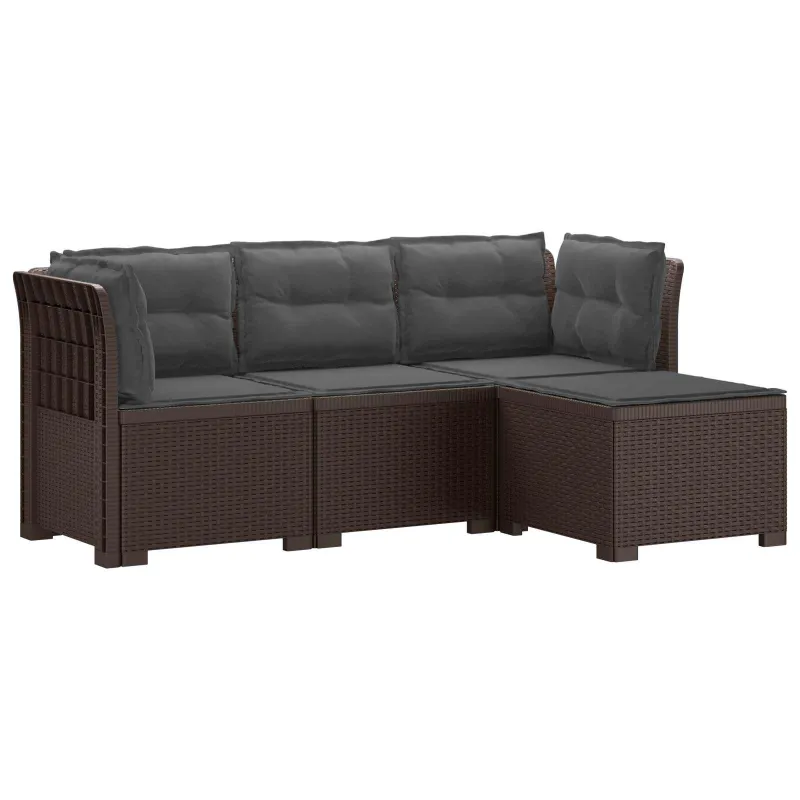 4 Vietų Sodo Sofa su Pagalvėlėmis Ratanų Imitacija PP Ruda