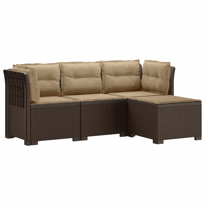 4 Vietų Sodo Sofa su Pagalvėlėmis Ratanų Imitacija PP Ruda