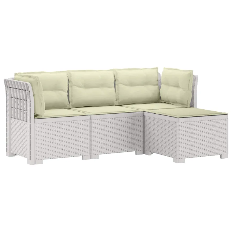 4 Vietų Sodo Sofa su Pagalvėlėmis Ratanų Imitacija PP Balta