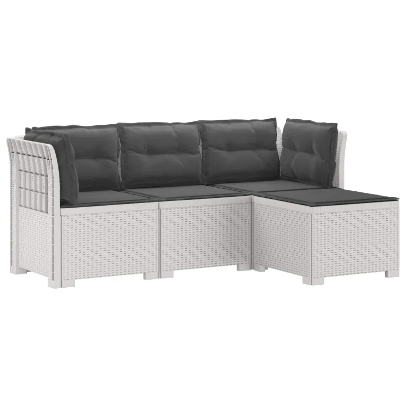 4 Vietų Sodo Sofa su Pagalvėlėmis Ratanų Imitacija PP Balta