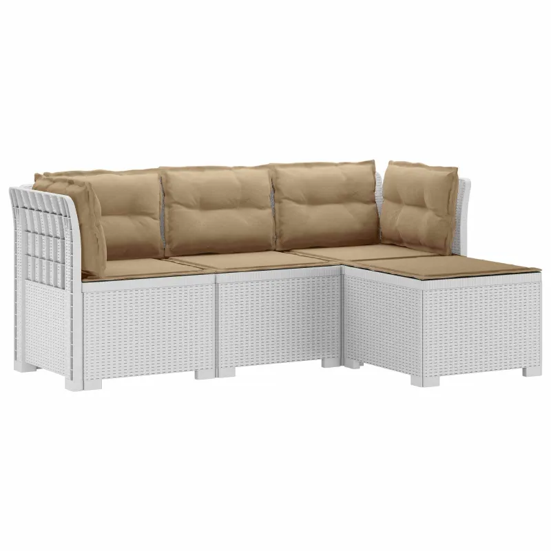 4 Vietų Sodo Sofa su Pagalvėlėmis Ratanų Imitacija PP Balta