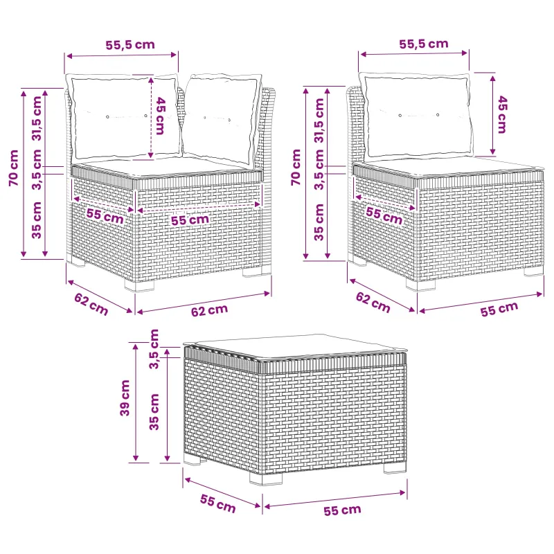 4 Vietų Sodo Sofa su Pagalvėlėmis Ratanų Imitacija PP Balta