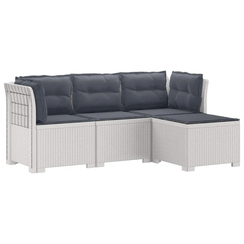 4 Vietų Sodo Sofa su Pagalvėlėmis Ratanų Imitacija PP Balta