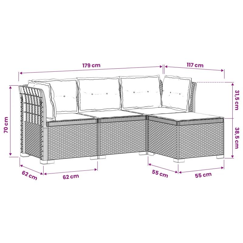4 Vietų Sodo Sofa su Pagalvėlėmis Ratanų Imitacija PP