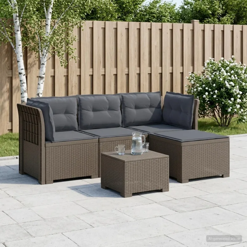 4 Vietų Sodo Sofa su Pagalvėlėmis Ratanų Imitacija PP