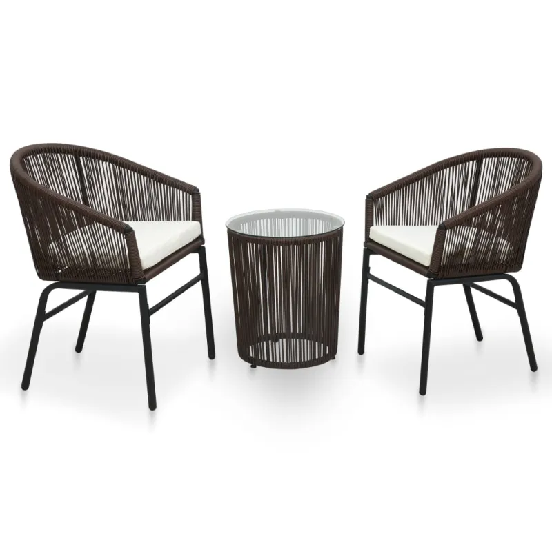 Bistro-Setti pehmusteilla, 3-osaa, ruskea, PE-rattana