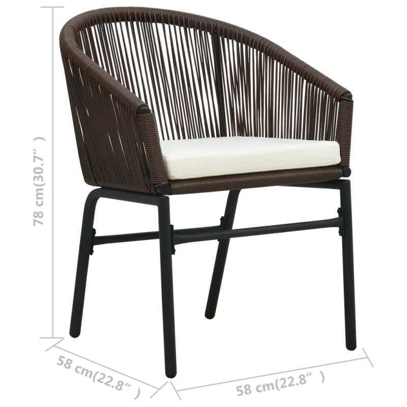 Bistro-Setti pehmusteilla, 3-osaa, ruskea, PE-rattana