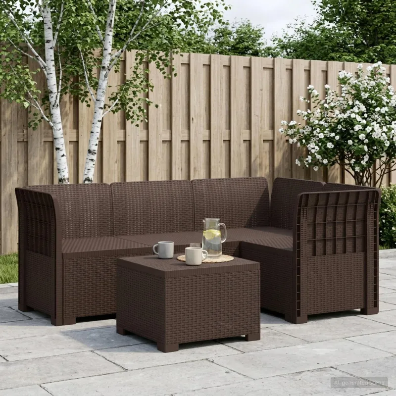 4 Vietų Sodo Sofa Ratanų Imitacija PP Ruda