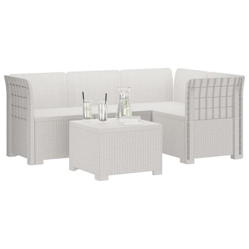 4 Vietų Sodo Sofa Ratanų Imitacija PP Balta